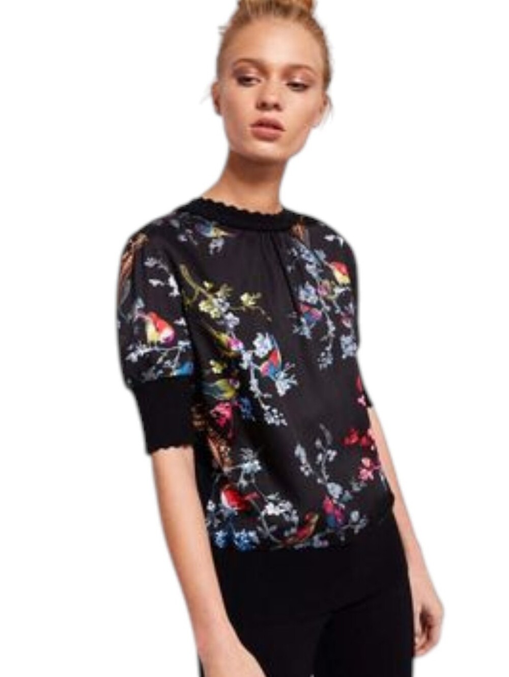 Ted Baker London SAFYA Mixed Media Floral Blouse Top - Size 3 (US 8)